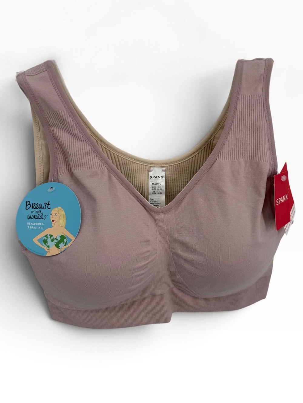 NWT Spanx Breast of Both Worlds Reversible Tank Comfort Bra Size 1X Pink/beige